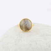 Elegant Labradorite Round Gemstone Ring - 925 Sterling Silver 18k Gold Plated Ring - Engagement Ring for Bride - Gift Her - Statement Ring